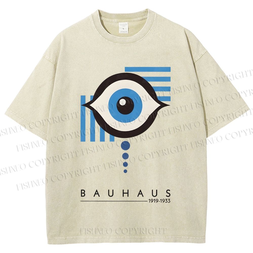 Unisex Bauhaus Geometric Eyes Printed Washed Tee