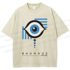 Unisex Bauhaus Geometric Eyes Printed Washed Tee