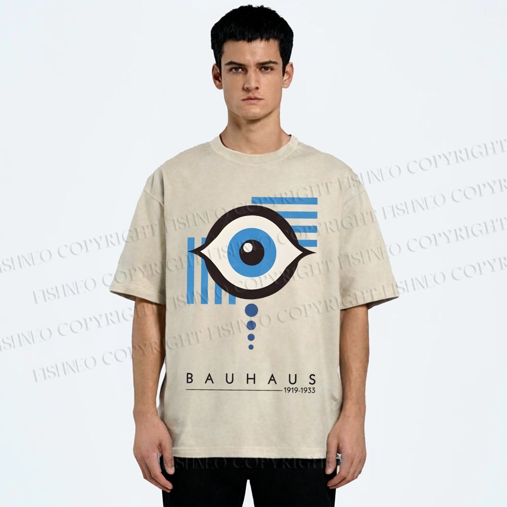 Unisex Bauhaus Geometric Eyes Printed Washed Tee