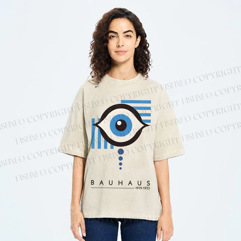Unisex Bauhaus Geometric Eyes Printed Washed Tee
