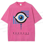 Unisex Bauhaus Geometric Eyes Printed Washed Tee