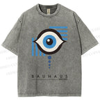 Unisex Bauhaus Geometric Eyes Printed Washed Tee