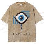Unisex Bauhaus Geometric Eyes Printed Washed Tee