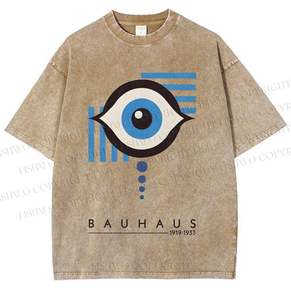 Unisex Bauhaus Geometric Eyes Printed Washed Tee