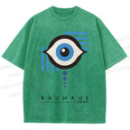Unisex Bauhaus Geometric Eyes Printed Washed Tee