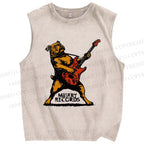 Unisex Bulldog Playing The Guitar Printed Washed Tank Top