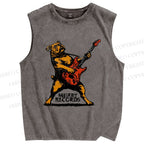 Unisex Bulldog Playing The Guitar Printed Washed Tank Top