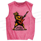Unisex Bulldog Playing The Guitar Printed Washed Tank Top
