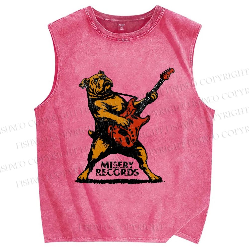 Unisex Bulldog Playing The Guitar Printed Washed Tank Top