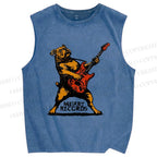 Unisex Bulldog Playing The Guitar Printed Washed Tank Top