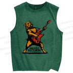 Unisex Bulldog Playing The Guitar Printed Washed Tank Top