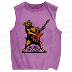 Unisex Bulldog Playing The Guitar Printed Washed Tank Top