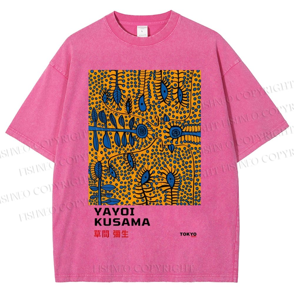 Unisex Yayoi Kusama Artistic Flowers Printed Washed Tee