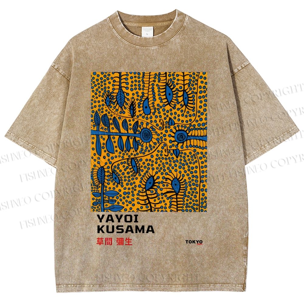 Unisex Yayoi Kusama Artistic Flowers Printed Washed Tee