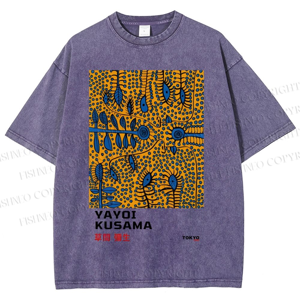 Unisex Yayoi Kusama Artistic Flowers Printed Washed Tee