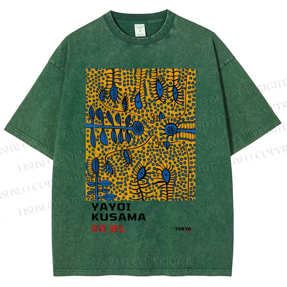 Unisex Yayoi Kusama Artistic Flowers Printed Washed Tee
