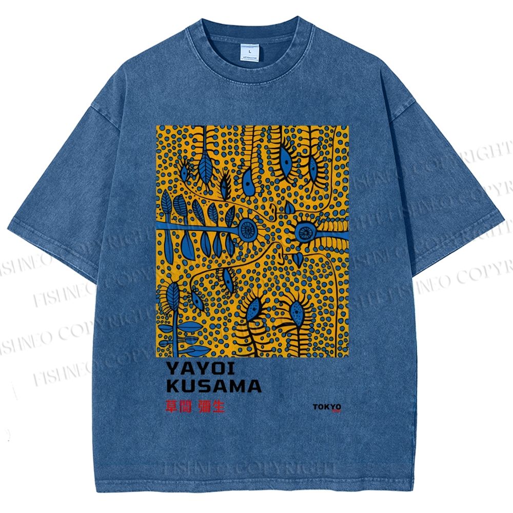 Unisex Yayoi Kusama Artistic Flowers Printed Washed Tee