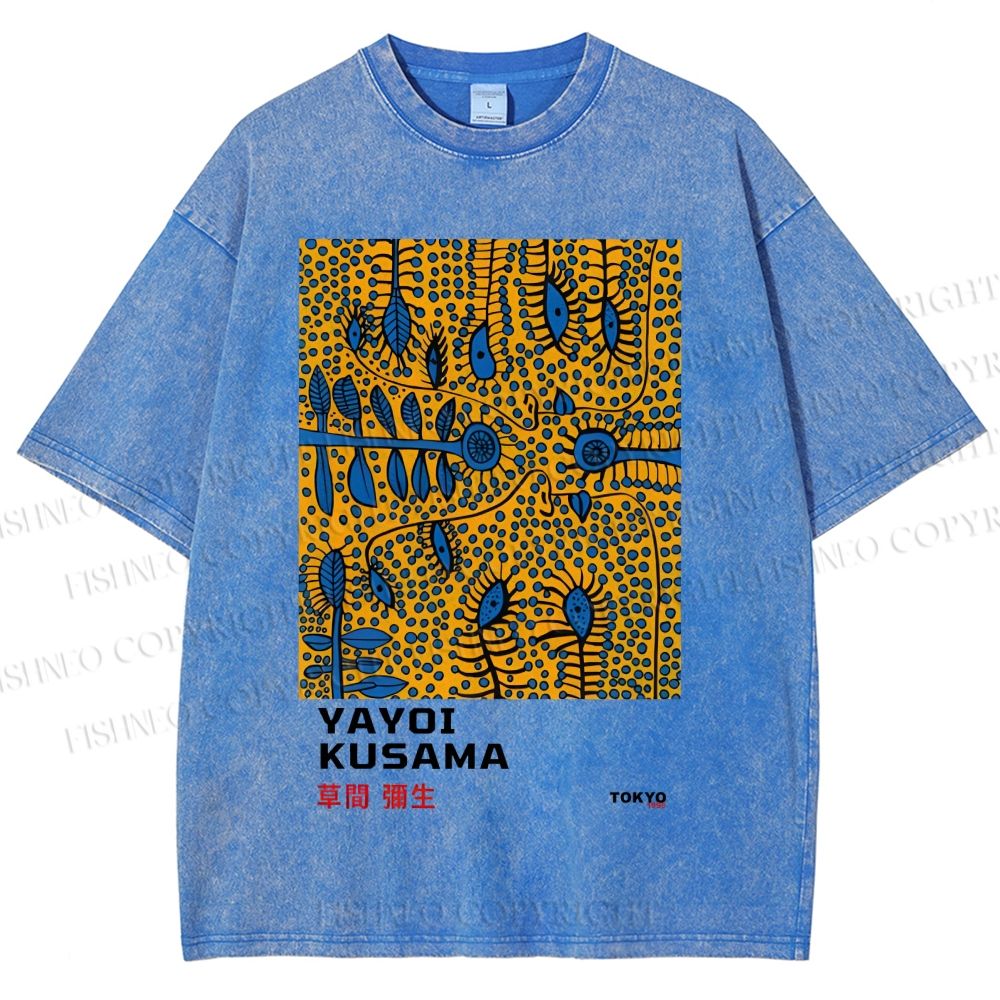 Unisex Yayoi Kusama Artistic Flowers Printed Washed Tee