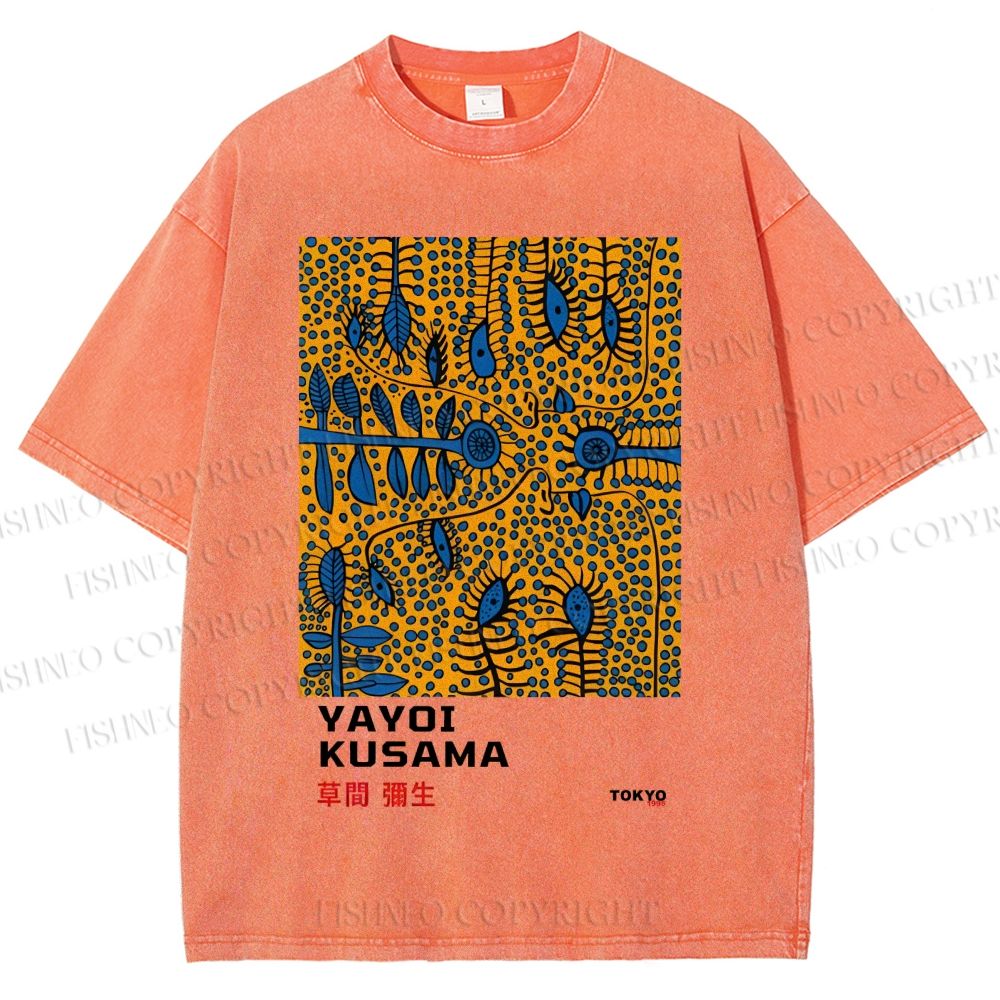 Unisex Yayoi Kusama Artistic Flowers Printed Washed Tee
