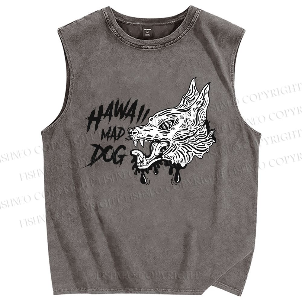 Unisex Mad Dog Printed Washed Tank Top