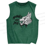 Unisex Mad Dog Printed Washed Tank Top