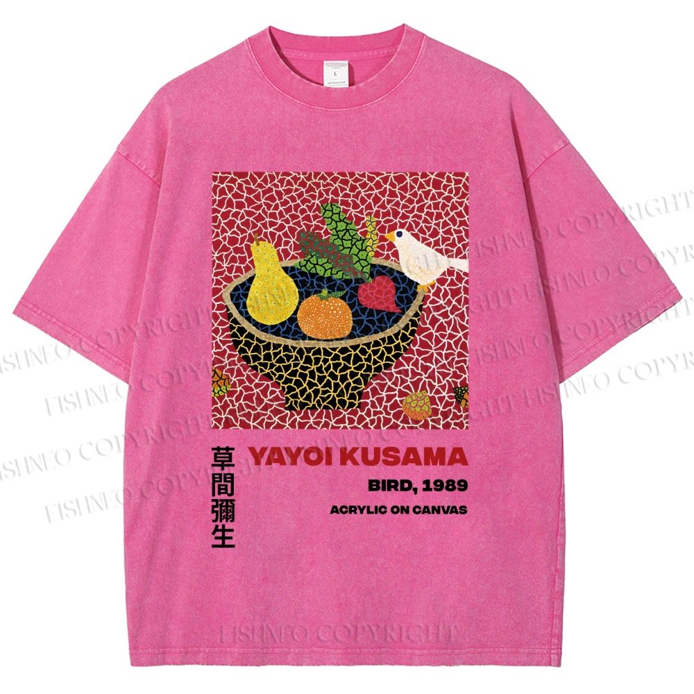 Unisex Yayoi Kusama Fruit And Birds Printed Washed Tee