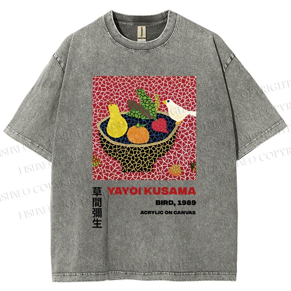 Unisex Yayoi Kusama Fruit And Birds Printed Washed Tee