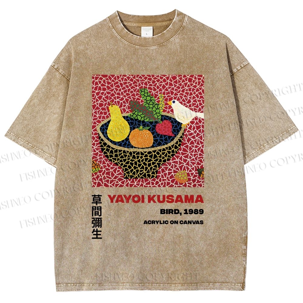 Unisex Yayoi Kusama Fruit And Birds Printed Washed Tee