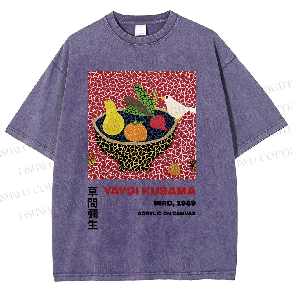 Unisex Yayoi Kusama Fruit And Birds Printed Washed Tee