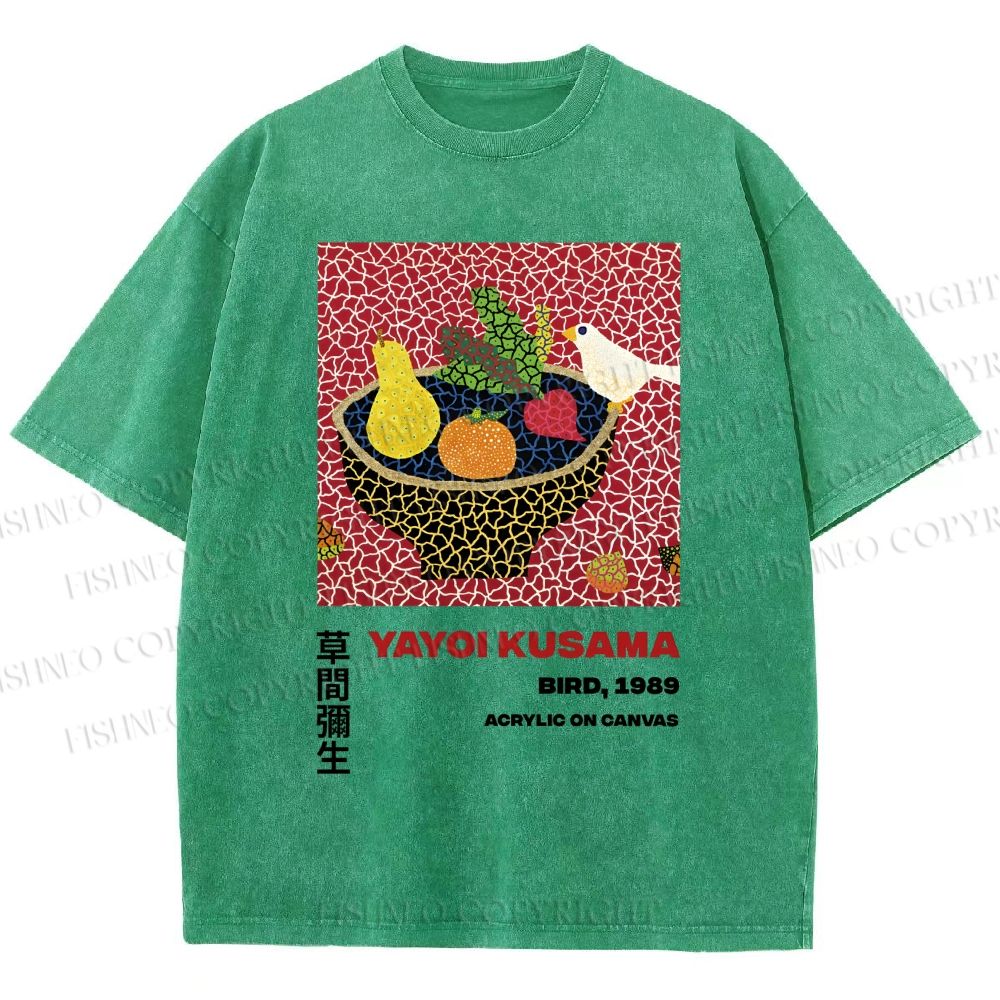 Unisex Yayoi Kusama Fruit And Birds Printed Washed Tee