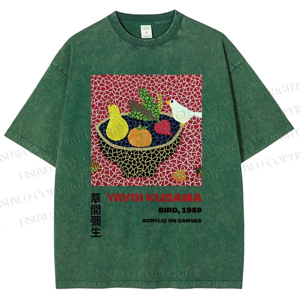 Unisex Yayoi Kusama Fruit And Birds Printed Washed Tee