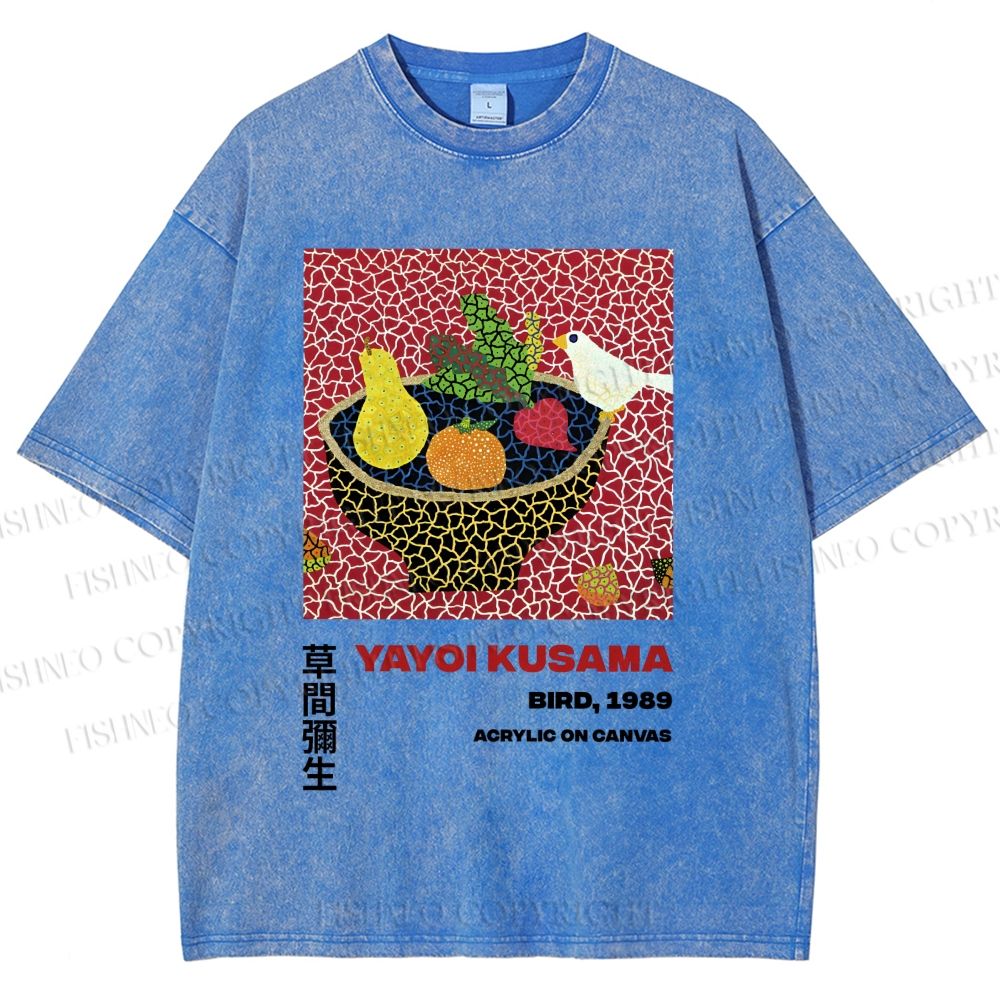 Unisex Yayoi Kusama Fruit And Birds Printed Washed Tee