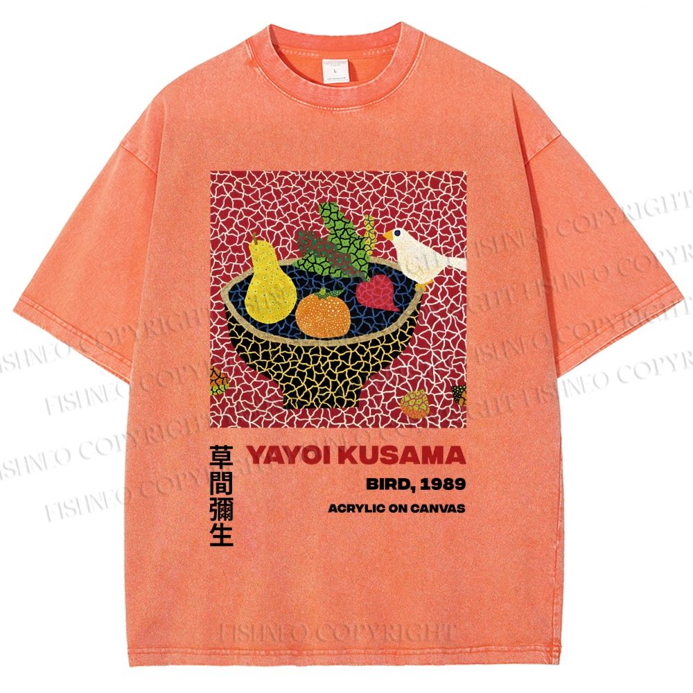 Unisex Yayoi Kusama Fruit And Birds Printed Washed Tee