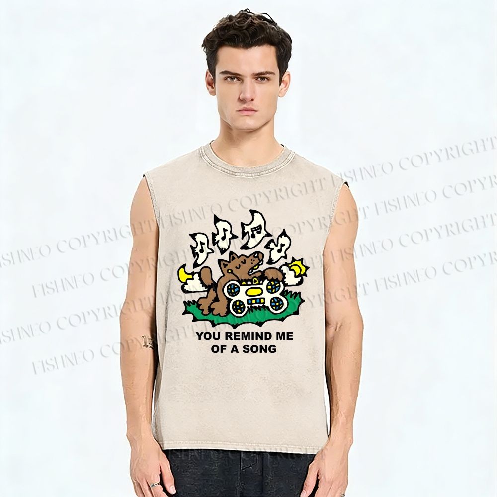 Unisex You Remind Me Of A Song Dog Printed Washed Tank Top