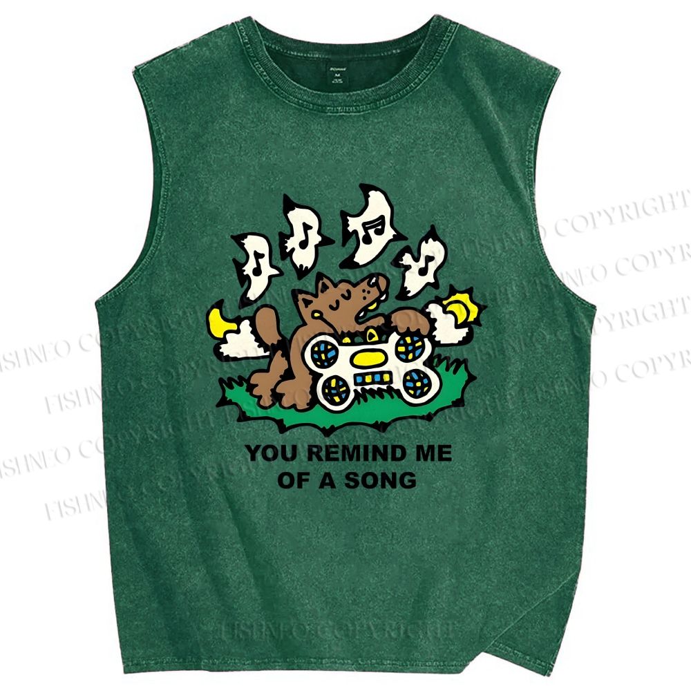 Unisex You Remind Me Of A Song Dog Printed Washed Tank Top