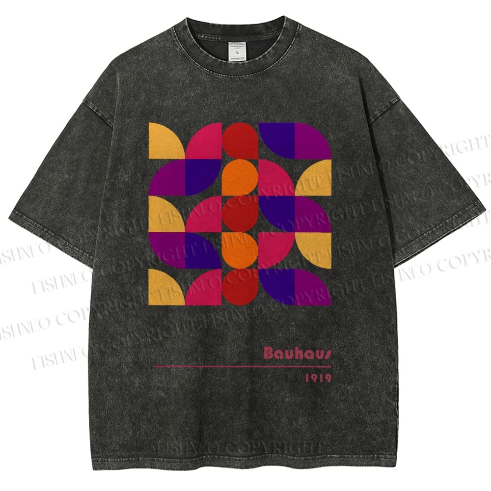 Unisex Bauhaus Colorful Geometry Printed Washed Tee