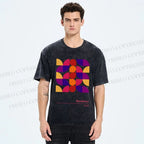 Unisex Bauhaus Colorful Geometry Printed Washed Tee