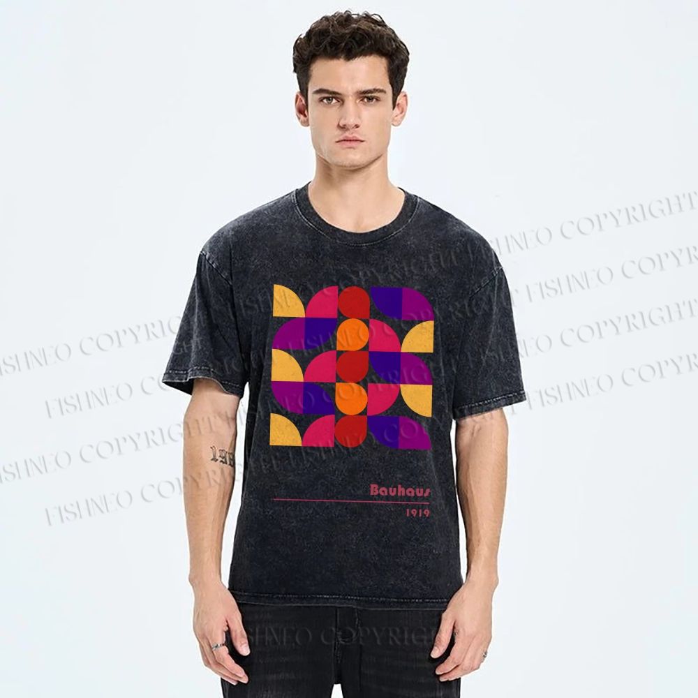 Unisex Bauhaus Colorful Geometry Printed Washed Tee