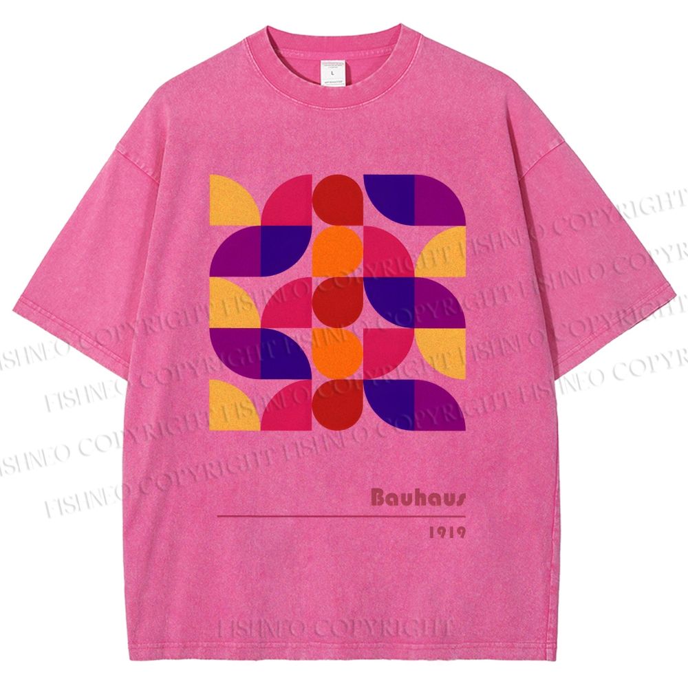 Unisex Bauhaus Colorful Geometry Printed Washed Tee
