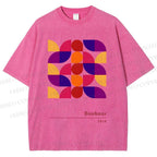 Unisex Bauhaus Colorful Geometry Printed Washed Tee