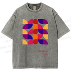 Unisex Bauhaus Colorful Geometry Printed Washed Tee