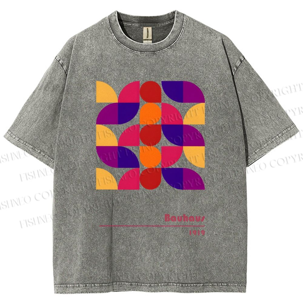Unisex Bauhaus Colorful Geometry Printed Washed Tee