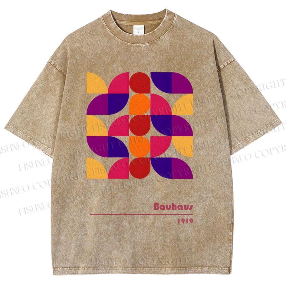 Unisex Bauhaus Colorful Geometry Printed Washed Tee