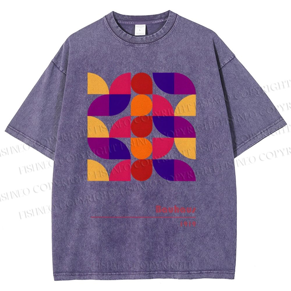 Unisex Bauhaus Colorful Geometry Printed Washed Tee