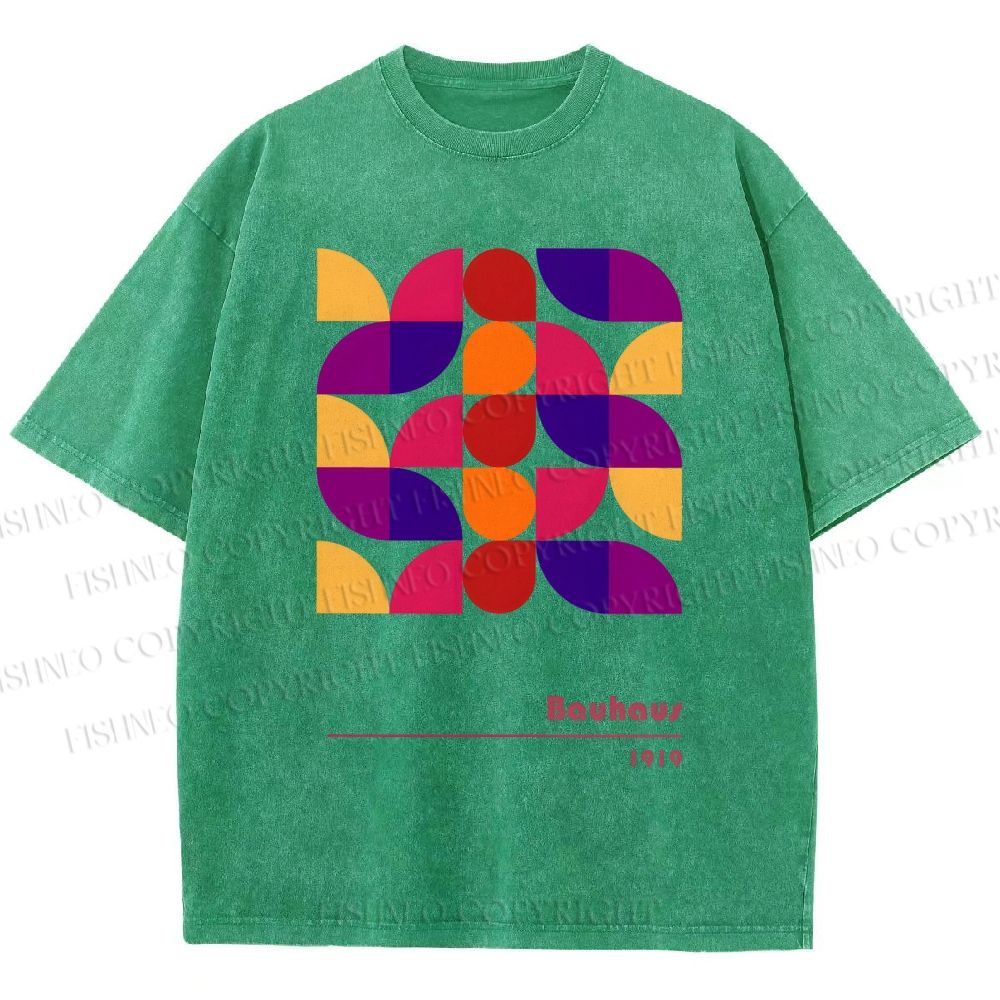 Unisex Bauhaus Colorful Geometry Printed Washed Tee