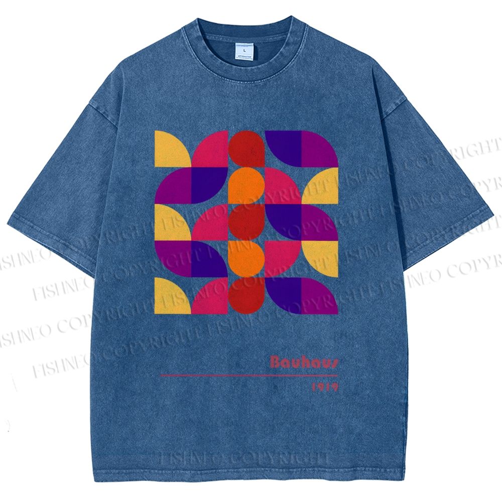 Unisex Bauhaus Colorful Geometry Printed Washed Tee