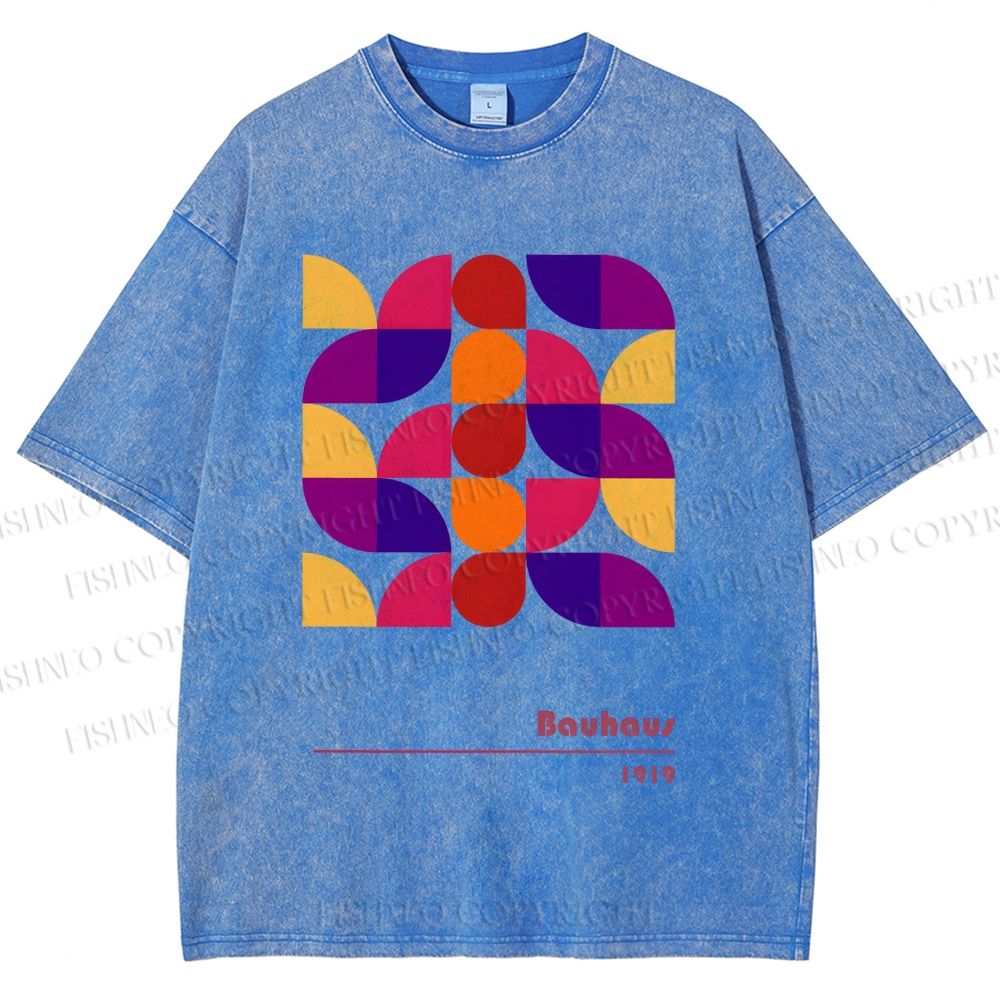 Unisex Bauhaus Colorful Geometry Printed Washed Tee