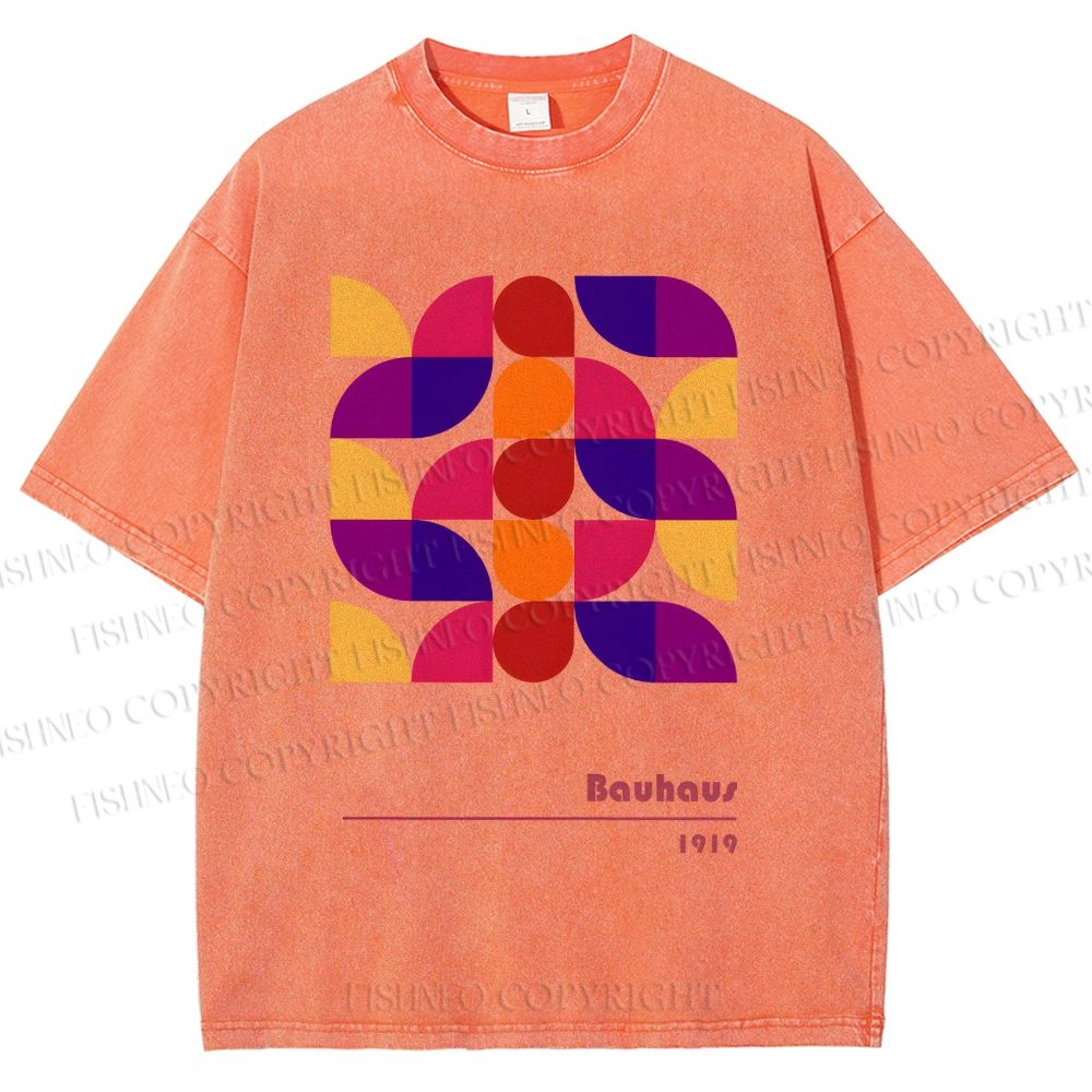 Unisex Bauhaus Colorful Geometry Printed Washed Tee