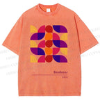 Unisex Bauhaus Colorful Geometry Printed Washed Tee