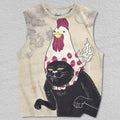 Unisex Japanese Black Cat Printed Tank Top